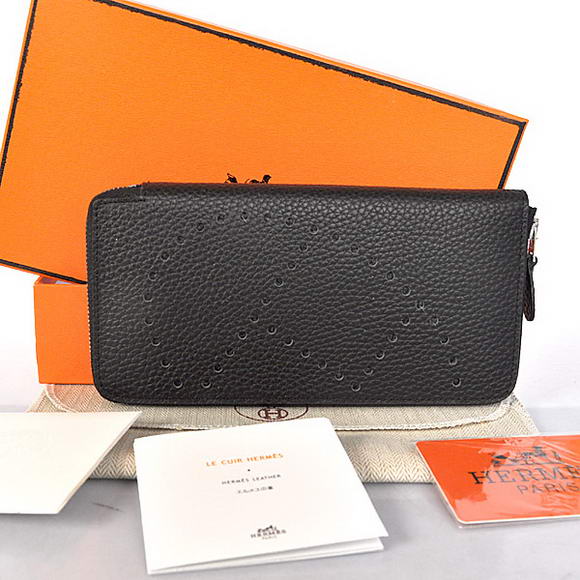 1:1 Quality Hermes Evelyn Long Wallet Zip Purse A808 Black Replica